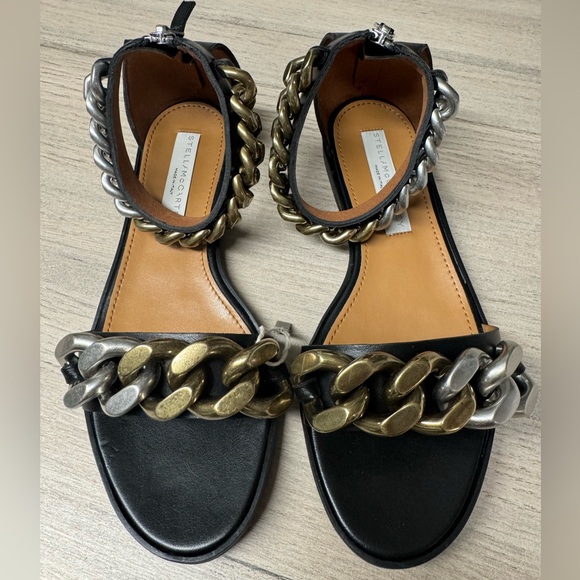 Stella McCartney Shoes - Stella McCartney Black Sandals with Gold and Silver Chains